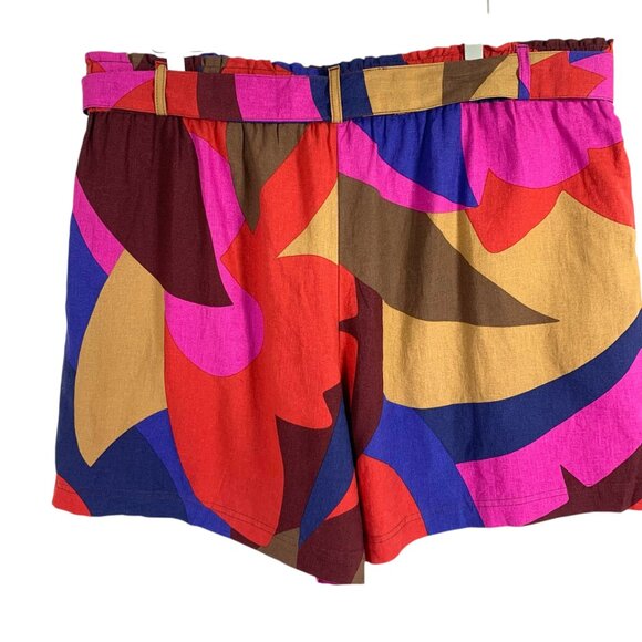 plus size Linen blend print Shorts high waisted  Self-Tie Sash size 2X Reitmans - Picture 4 of 15